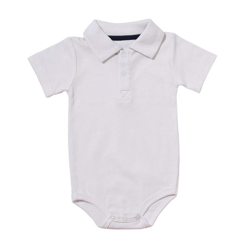 Teach Leanbh Baby Boys Pure Color Cotton Short Long Sleeve Polo Bodysuit 3-24 Months (White, 3 Months) - Image 1